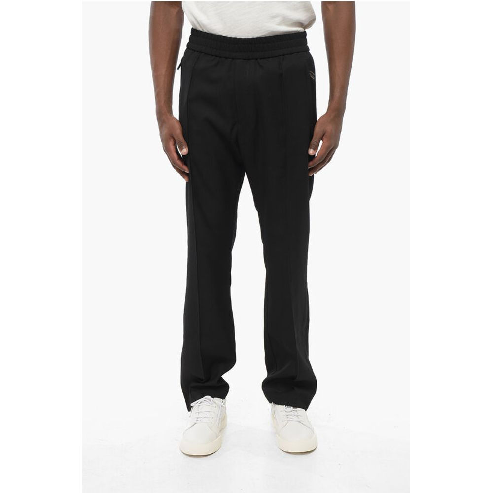 Armani EMPORIO Single-pleated Virgin Wool Pants with Elastic Waistb
