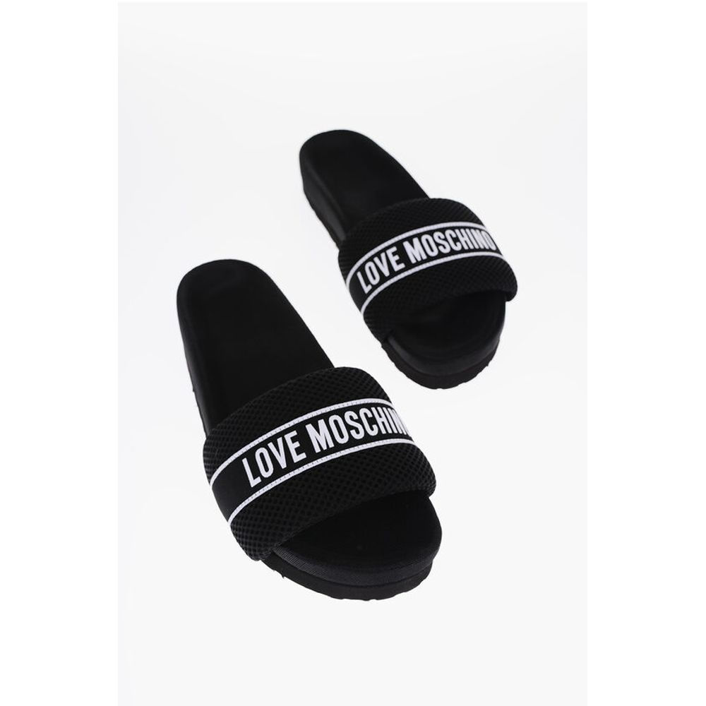 Moschino LOVE Solid Color Fabric Slides with Embroidered Logo