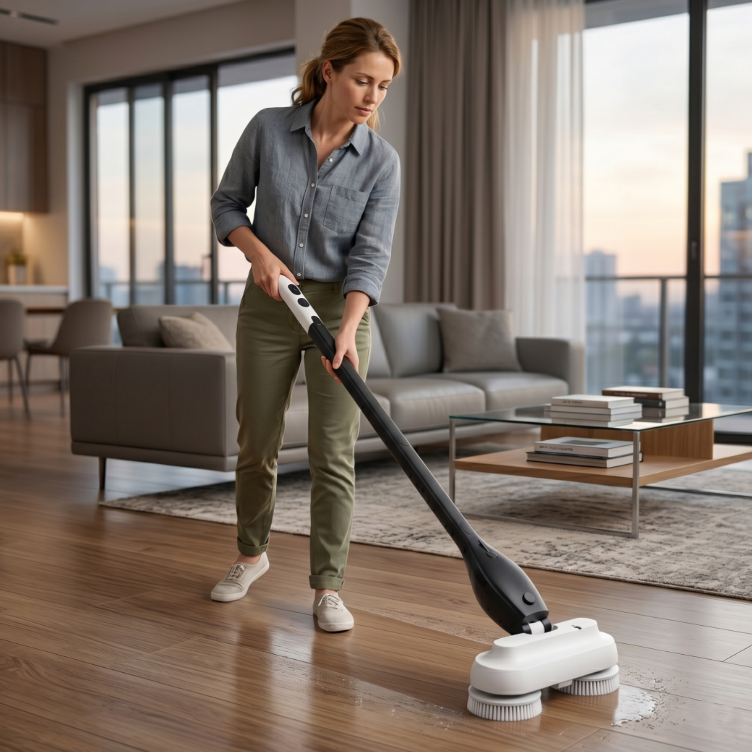 Electric Spin Scrubber and Mop with 800ml Liquid Tank Cordless Power Scrubber Ad