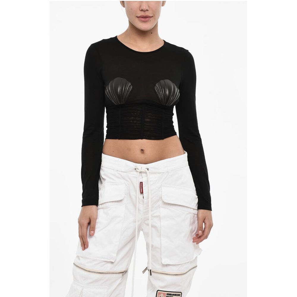 Dsquared² Draped Cropped Top with Embellished Shells