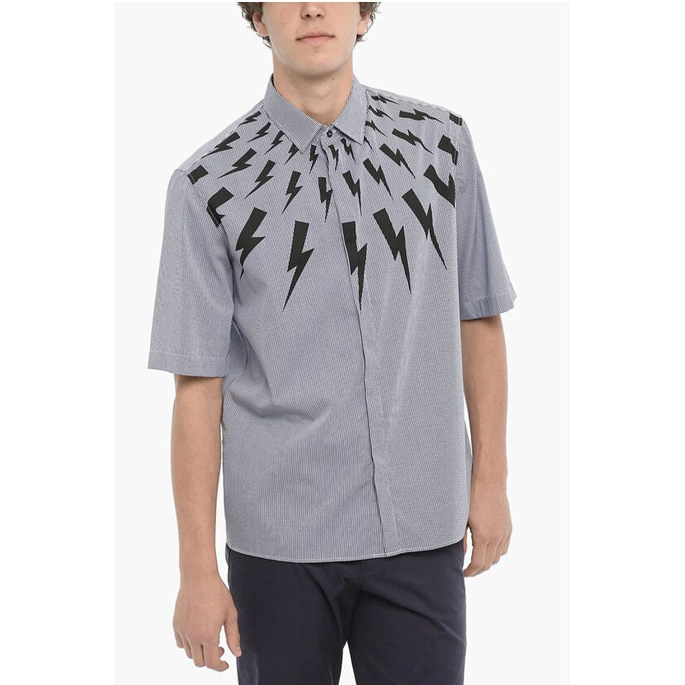Neil Barrett Loose Fit Checked Shirt with Thunderbolt Print