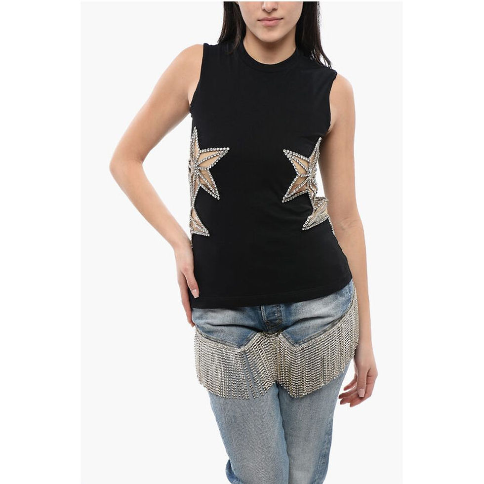 Dsquared² Crystal and Mesh Inserted STAR Tank Top