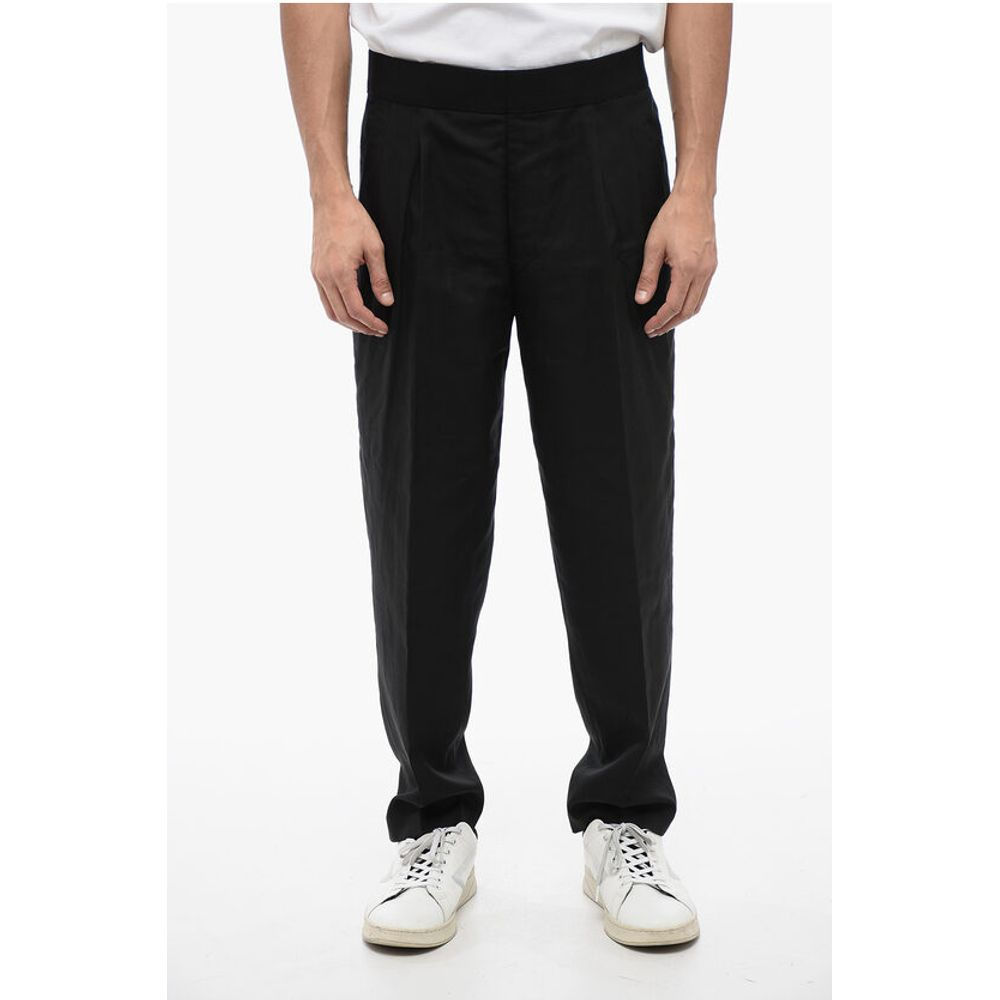 Neil Barrett Tapered Fit Linen Blend Pants with Double Pleat