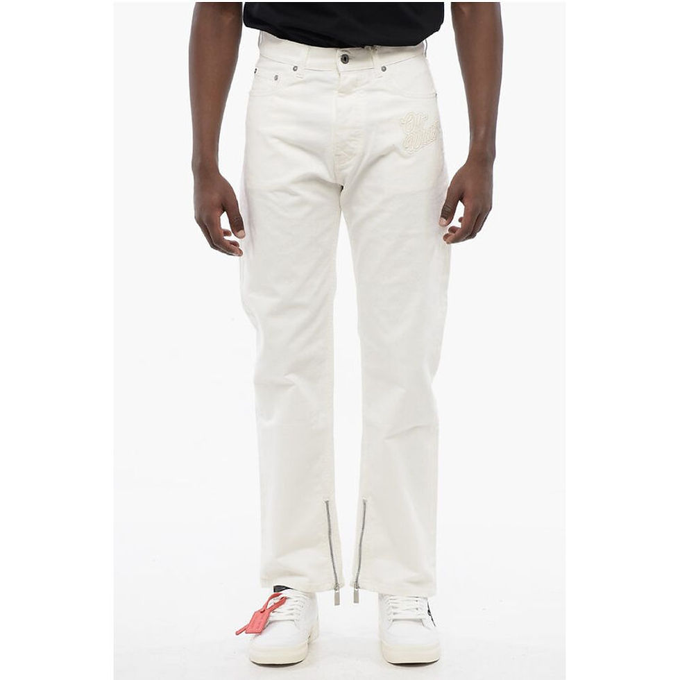 Off-White Stretch Denim Jeans with Ankle Zip 20cm