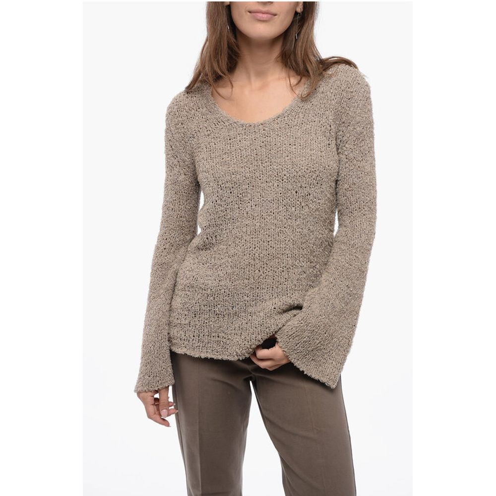 By Malene Birger Crew Neck Cotton Blend Sweater with Wide Sleeves