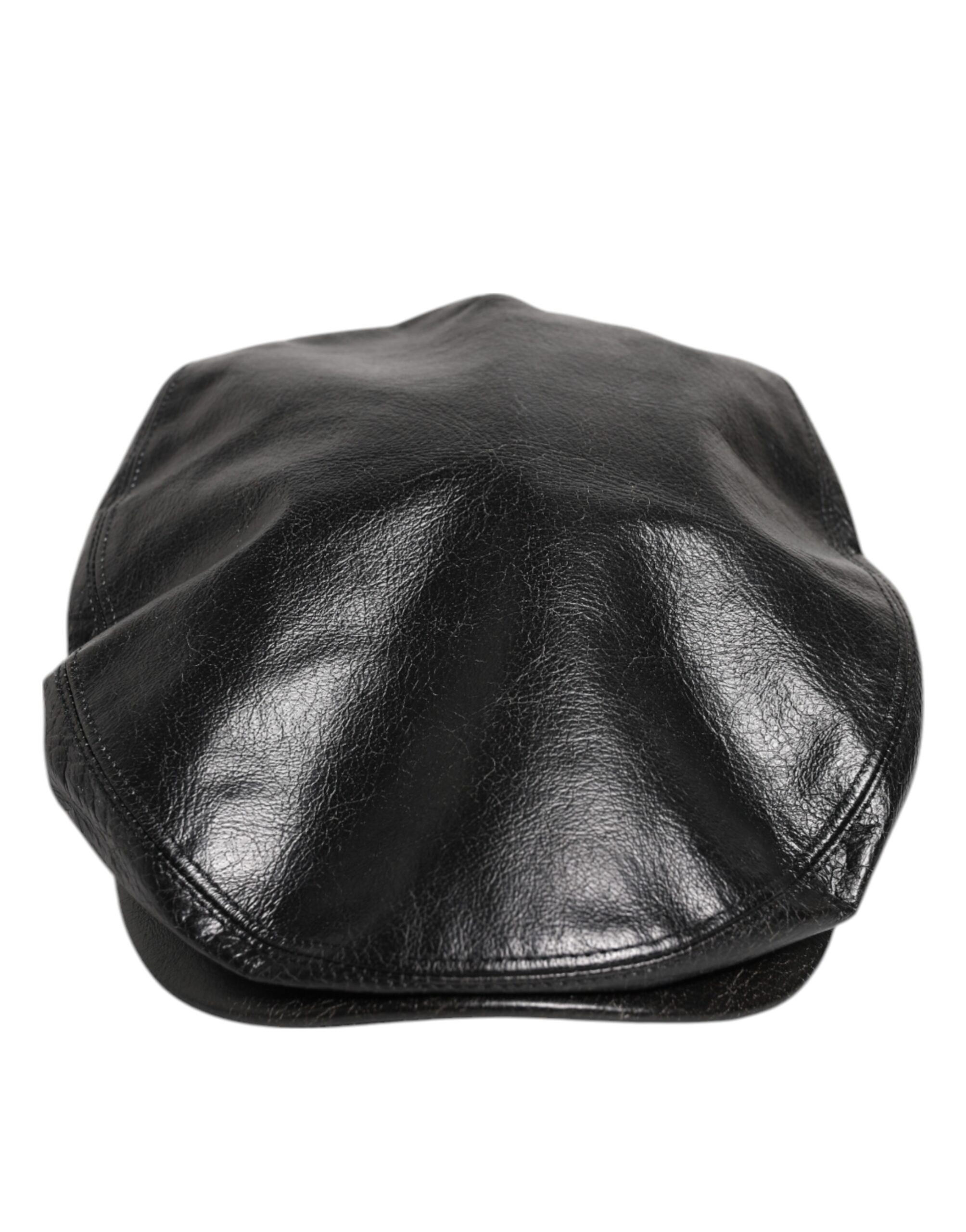 Dolce & Gabbana Black Calf Newsboy Capello Cabbie Hat