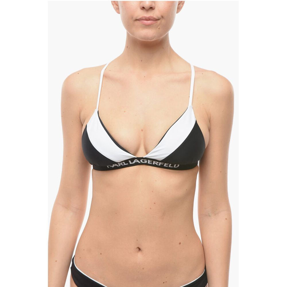 Karl Lagerfeld Two-Tone Triangle Bikini Top With Crossed on the Back