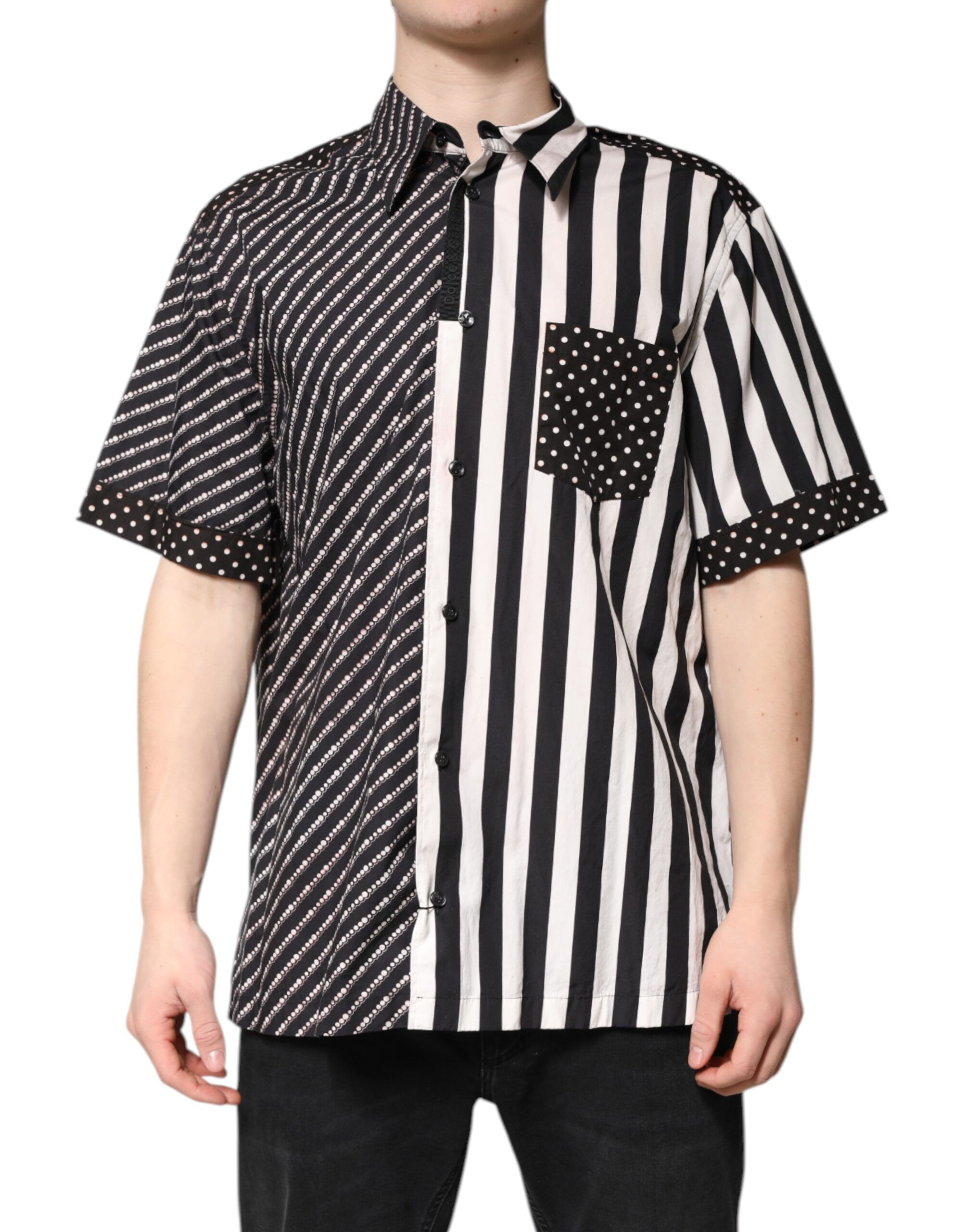 Dolce & Gabbana Black White Stripe Button Down Casual Shirt