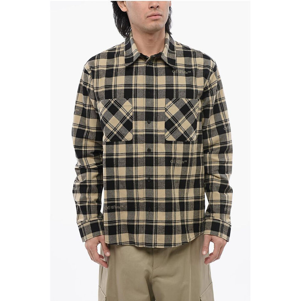 Off-White Checkered Flannel Shirt With Front Pockets