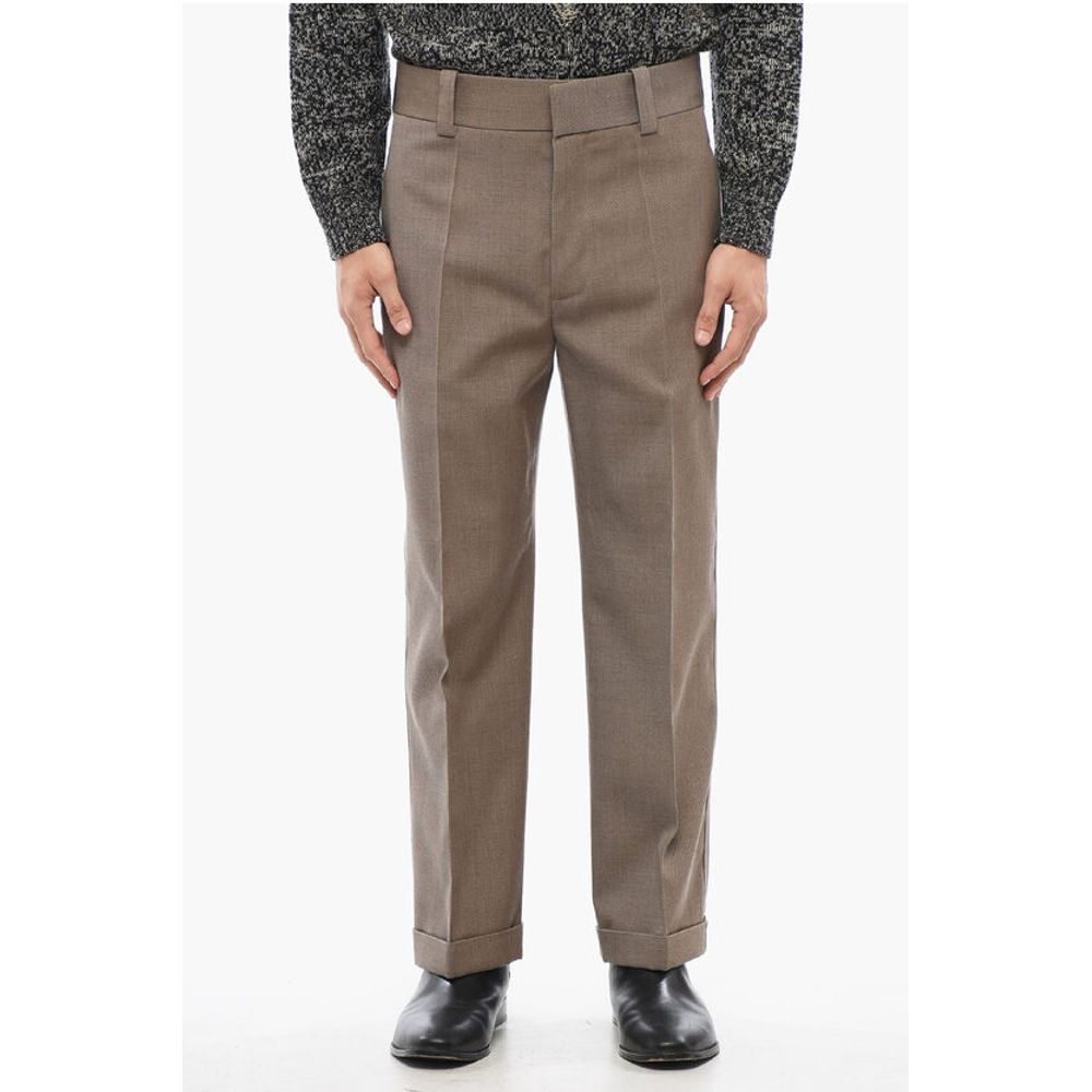 Bottega Veneta Twill Wool Straight Fit Pants with Front Pleat