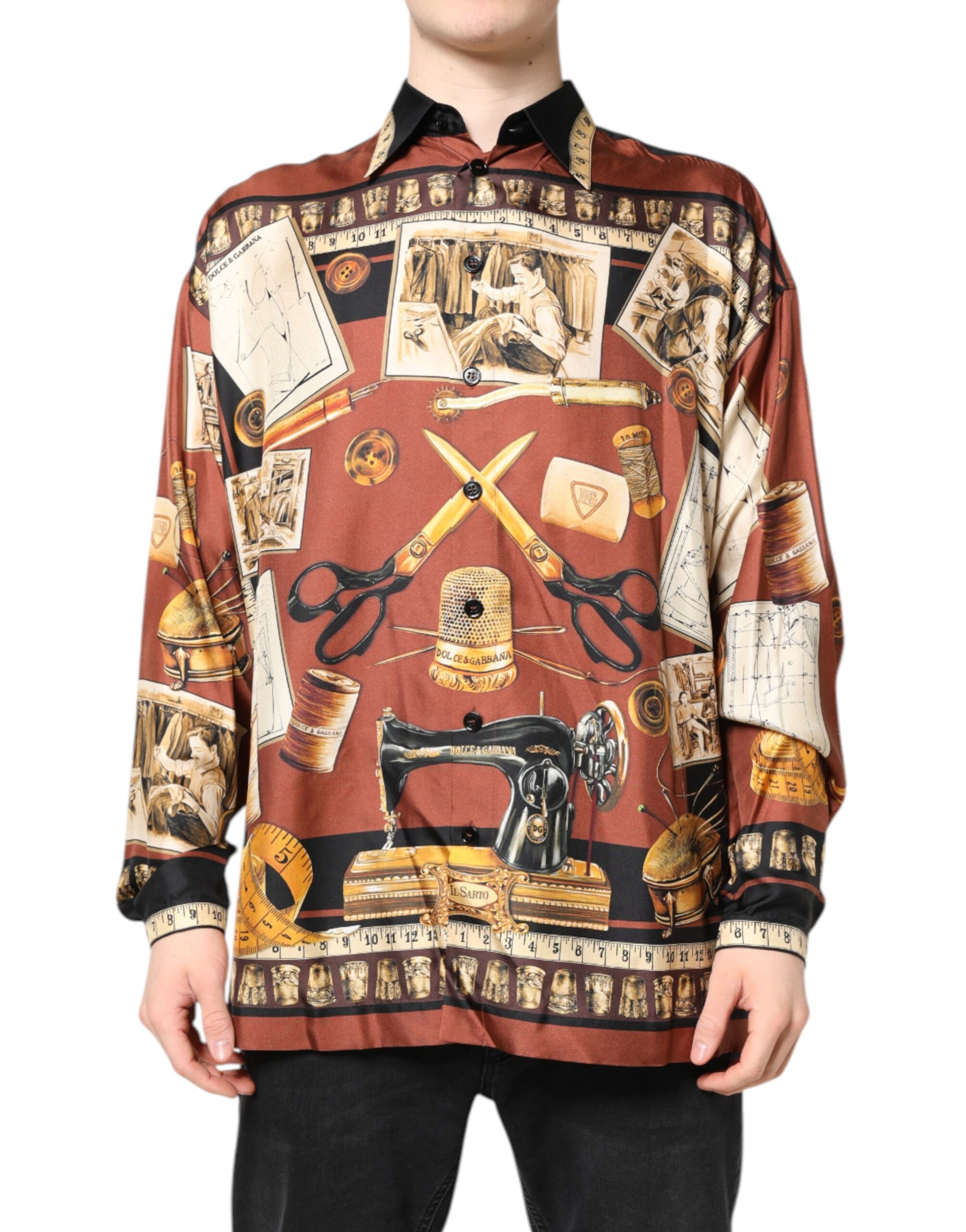 Dolce & Gabbana Multicolor Tailor Print Silk Casual Shirt