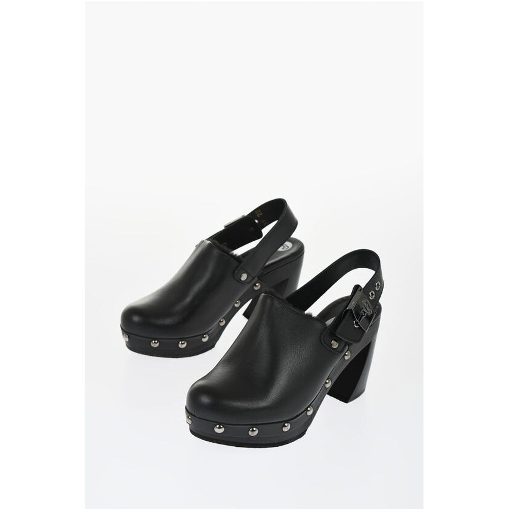 Scholl HFD Leather Mules with Silver-Effect Studs 10cm