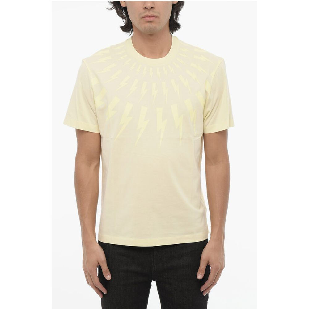 Neil Barrett Slim Fit FAIRISLE THUNDERBOLT Crew-neck T-shirt with Top