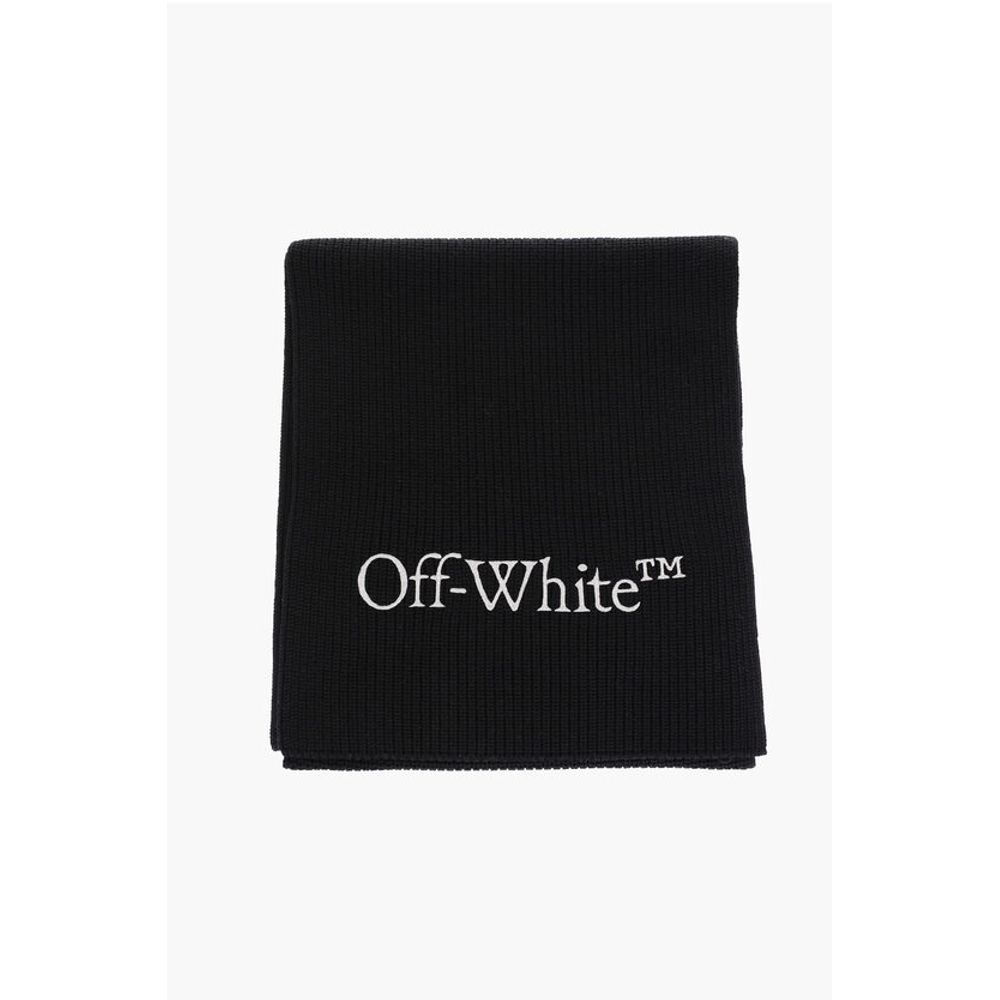 Off-White Virgin Wool Scarf with Embroidered Logo