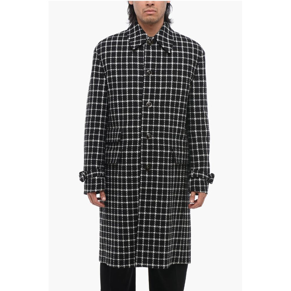 Versace Windowpane Check Wool Blend Coat