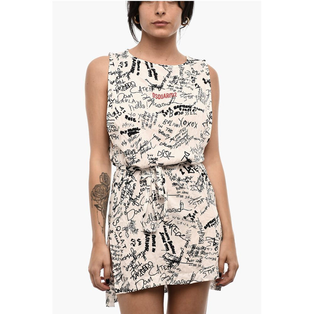 Dsquared² All-Over Printed Mini Beach Cover Up Dress with Belt