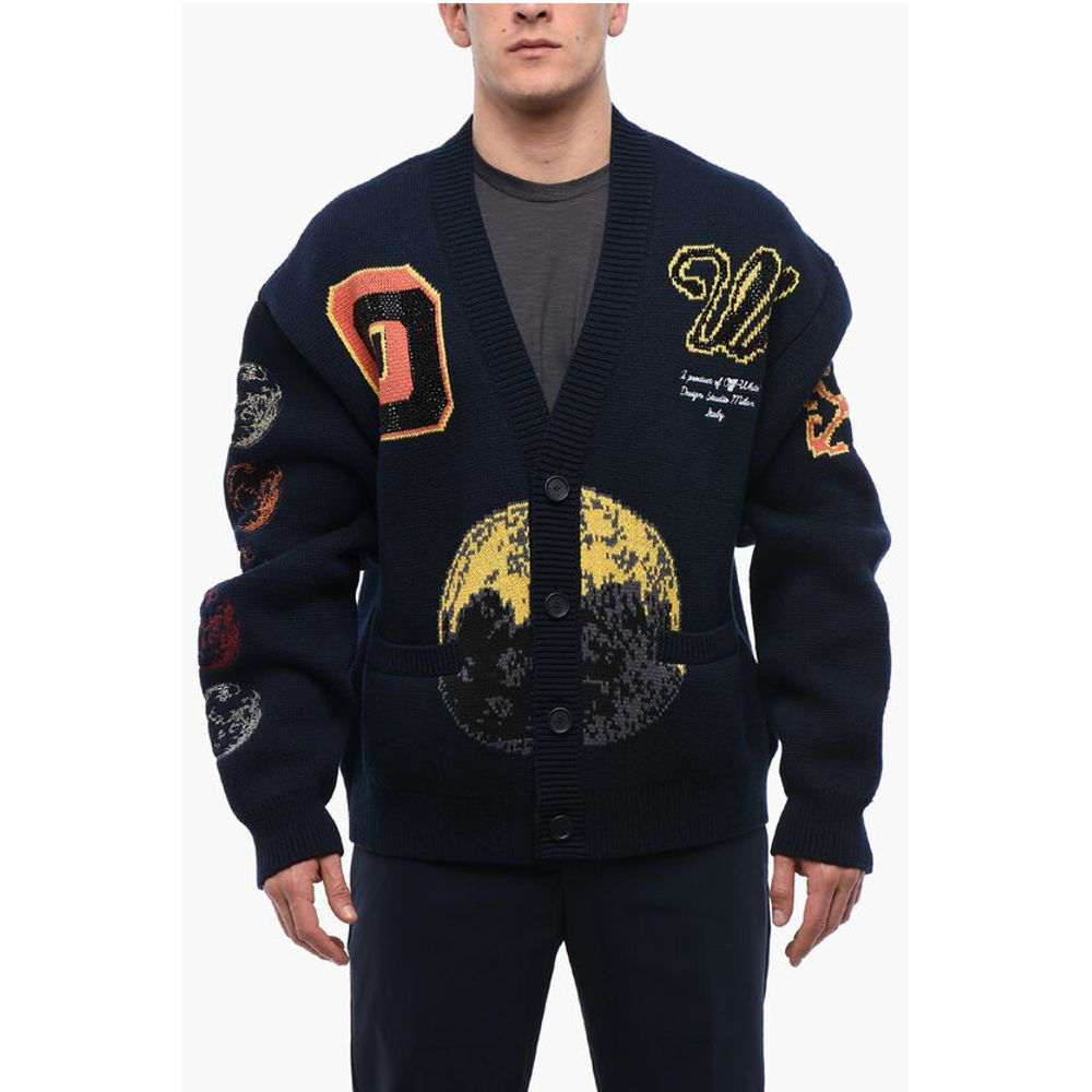 Off-White Embroidered MOON PHASE Wool Blend Cardigan