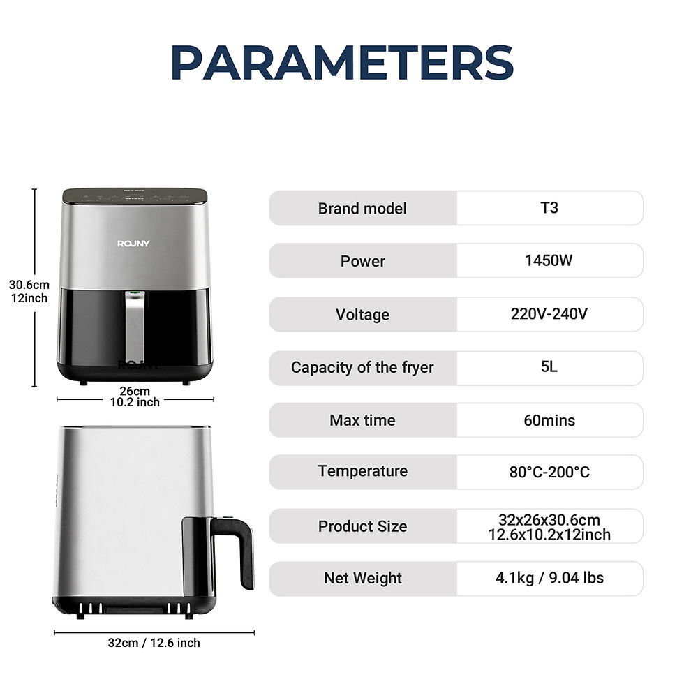 Thumbnail: 1450W Electric 5L Plastic Oil-Free Air Fryer Oven Digital Touch Screen with 8 Pr