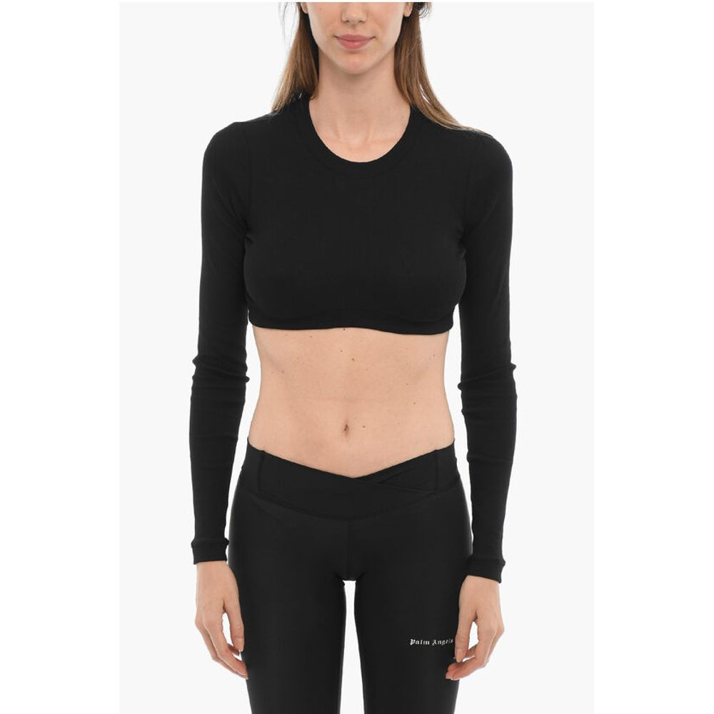 Palm Angels Long Sleeved Ribbed Cropped T-Shirt