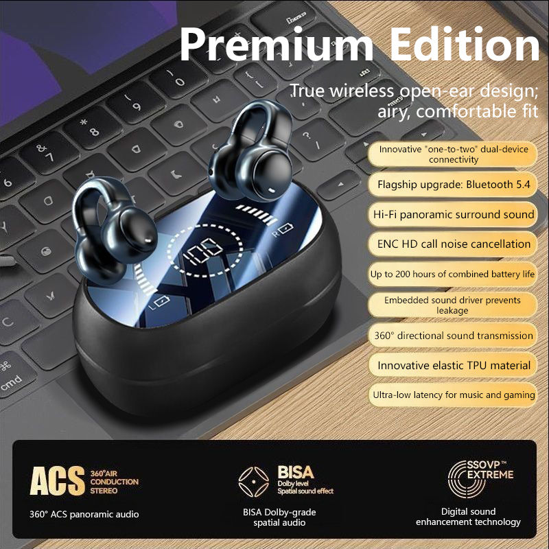 Thumbnail: NEW Wireless Earbuds Ear Clip Bluetooth Headset Charging Earphones Bone Conducti