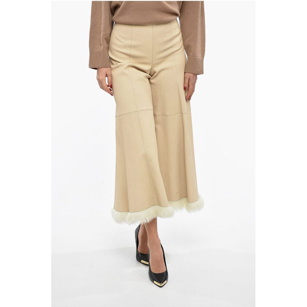 By Malene Birger Leather MURIELL Cut-Out Pants with Fur on the Hem