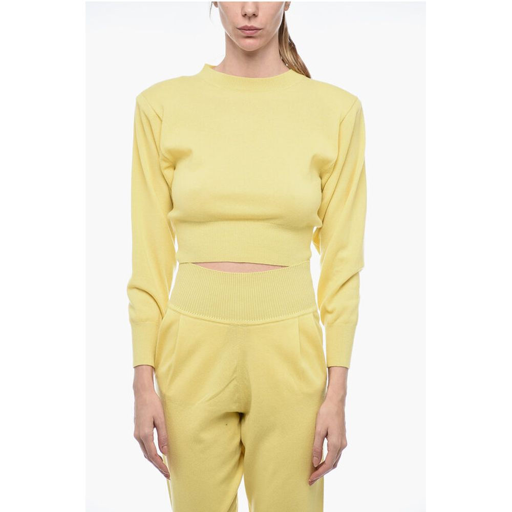 Art Essay Cashmere Crop Sweater with Padded Shoulders