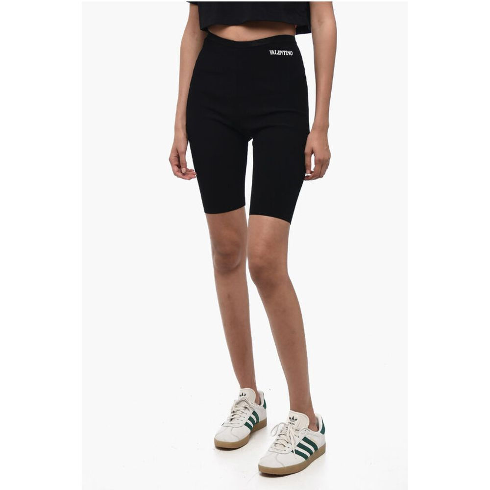 Valentino Stretch Fabric Biker Shorts with Embroidered Logo