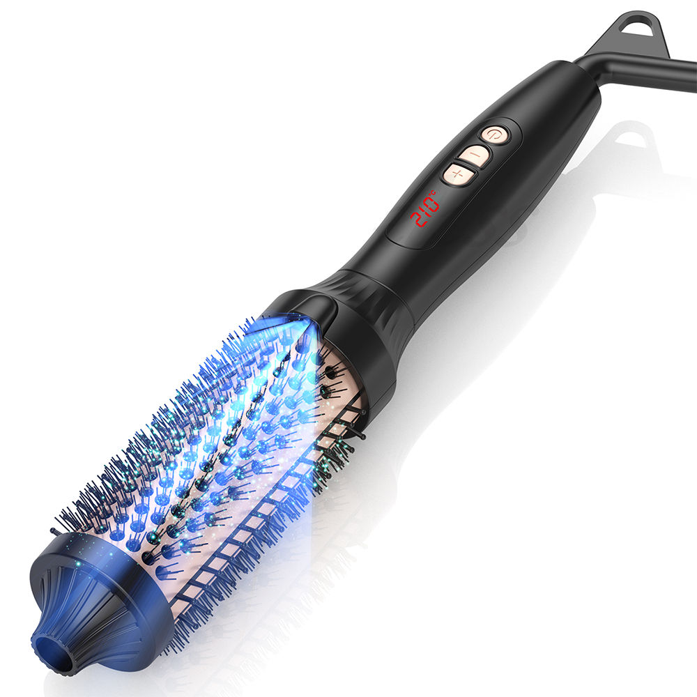Dual PTC Hair Straightening Brush 2 in 1 Ionic Curling Iron Ceramic Tourmaline H