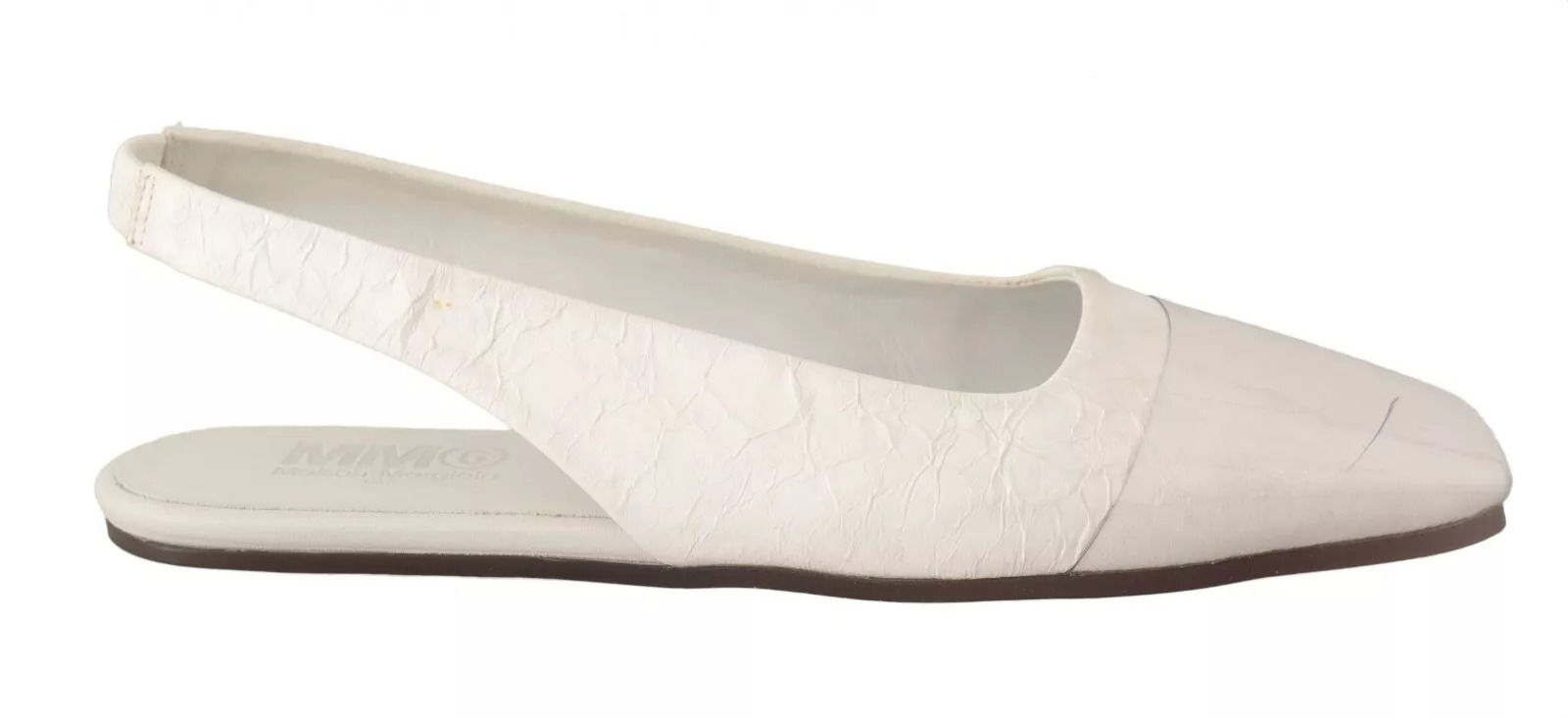 Maison Margiela White Leather Slingback Slip On Flats Shoes