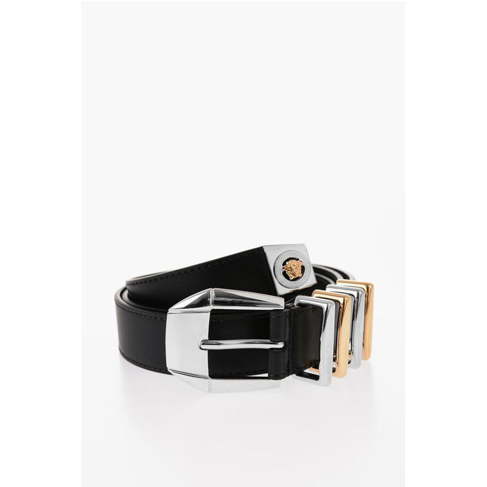 Versace Leather MEDUSA HERITAGE Belt with Two-Tone Metal Loops 30mm