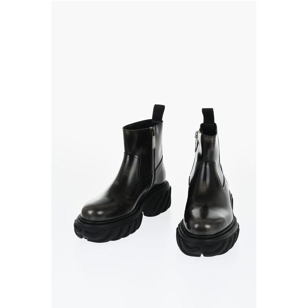Off-White Leather MOTOR Booties With Embossed Chunky Sole