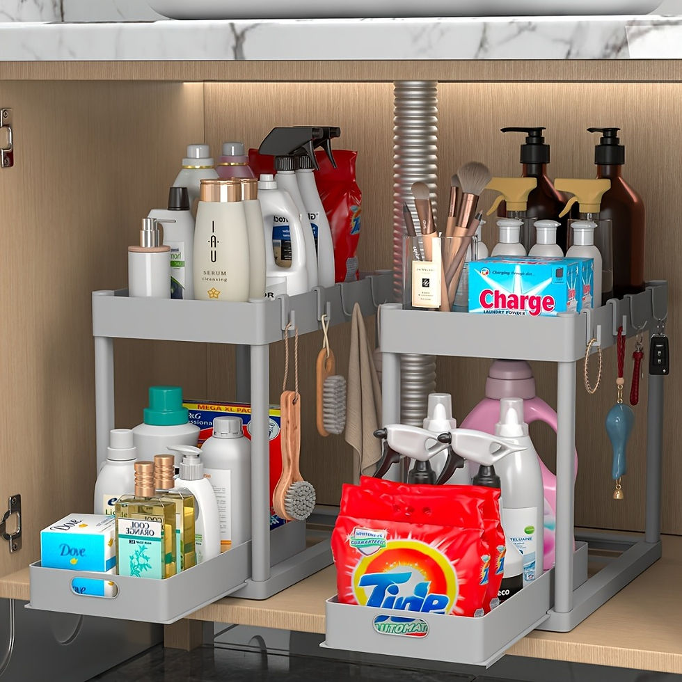 Thumbnail: 2-Tier Sliding Under Sink Organizer Multifunctional Space-Saving Bathroom Cabine