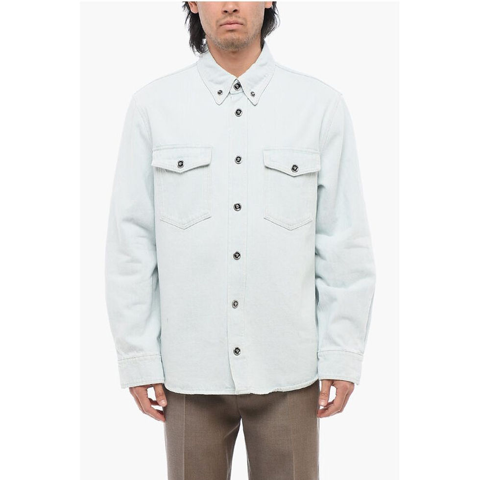 Versace Light Wash Denim Shirt with Logoed Buttons