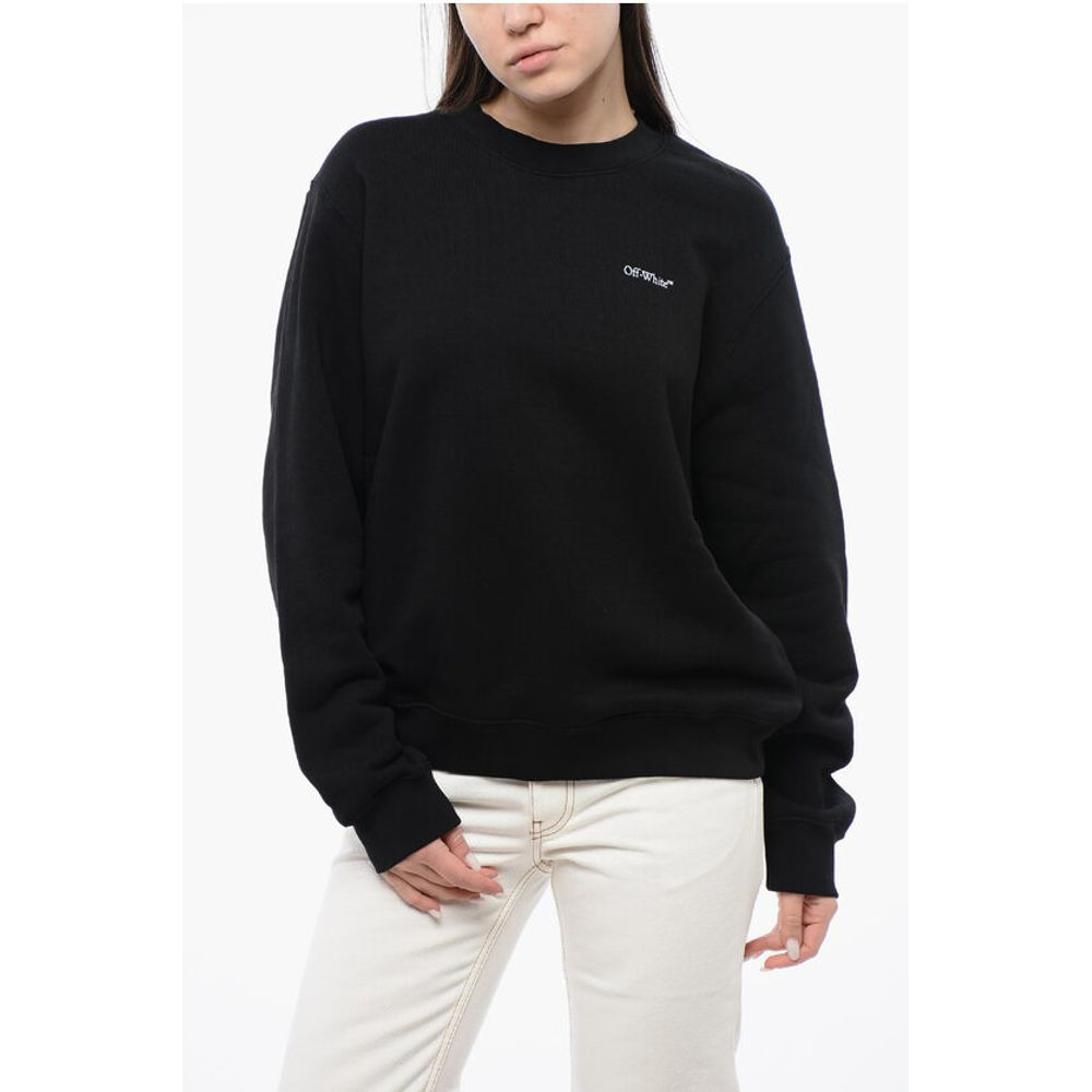 Off-White Cotton Crew-neck Sweatshirt with Back Floral Motif