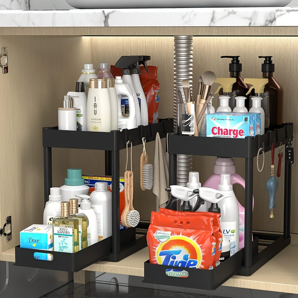 2-Tier Sliding Under Sink Organizer Multifunctional Space-Saving Bathroom Cabine