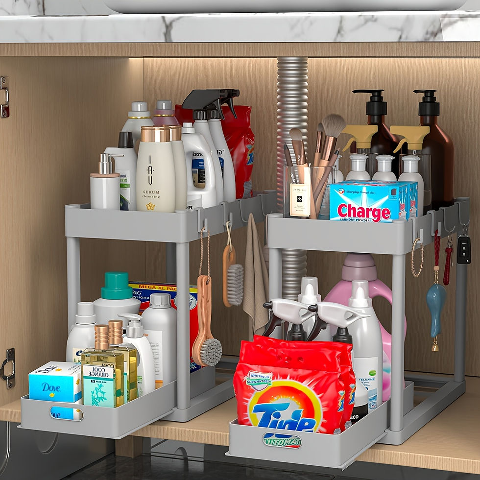 Thumbnail: 2-Tier Sliding Under Sink Organizer Multifunctional Space-Saving Bathroom Cabine