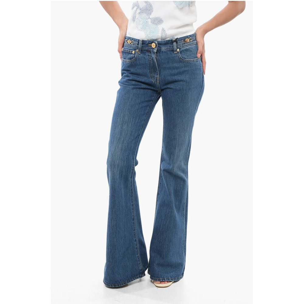 Versace Dark Washed Bootcut Denims with Logoed Morsets 32cm