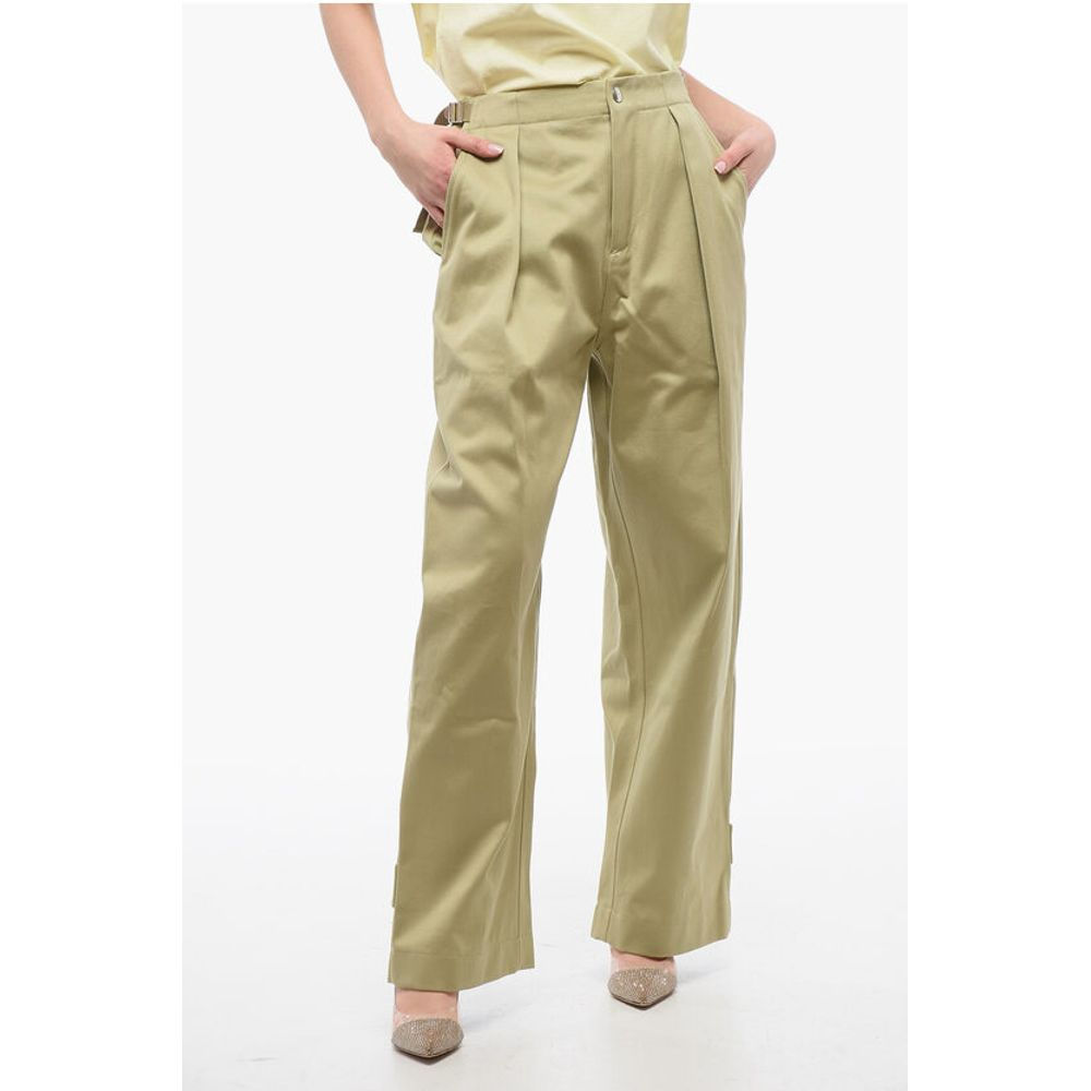 Burberry Single-pleated Cotton Pants with Ankle Straps