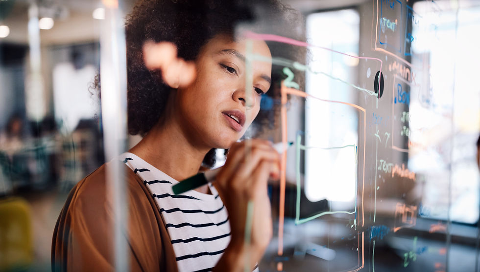 woman writing diagram