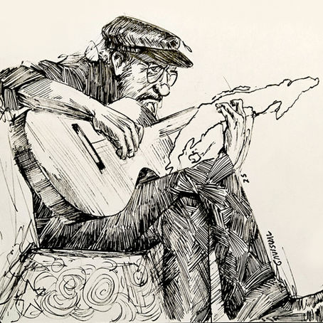Dibujo de Silvio Rodriguez tocando la guitarra