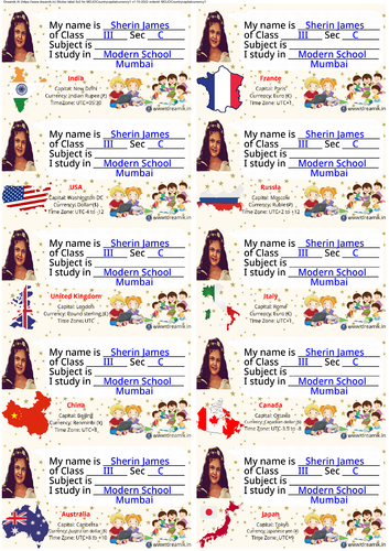 Personalized cartoon with Countries Capitals sticker label (10 labels x ...