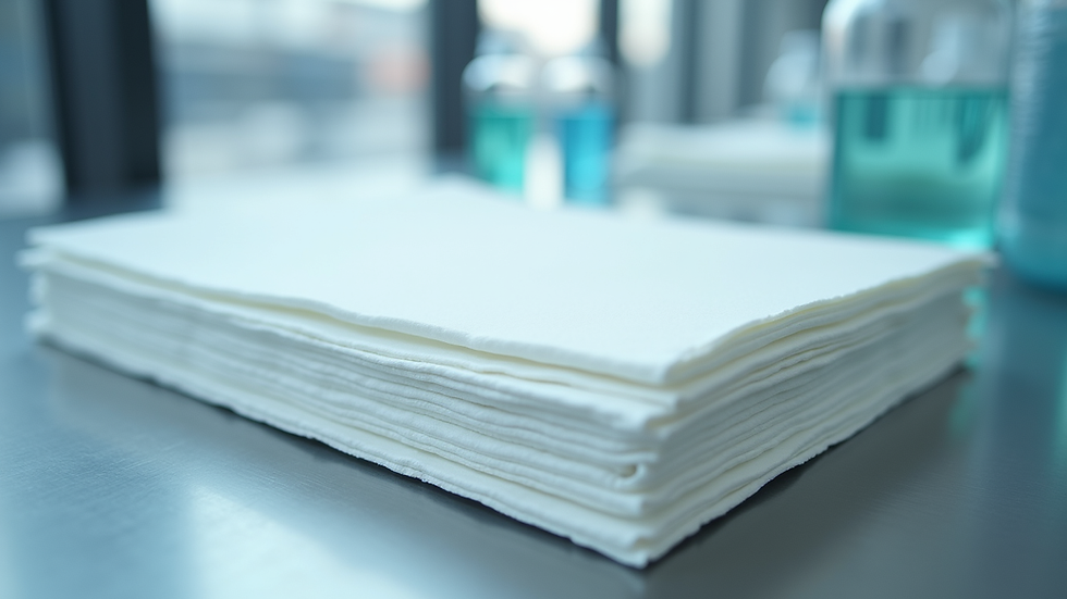 Close-up view of stacked filter paper sheets in a laboratory setting