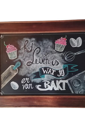 “Het Leven is wat je er van bakt” bord met cupcakes
