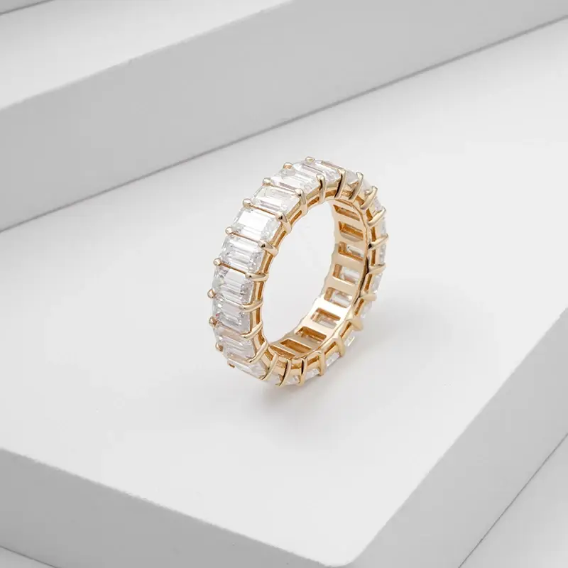 Miniature : 14K Gold Wedding Band Ring with Lab Grown Moissanite