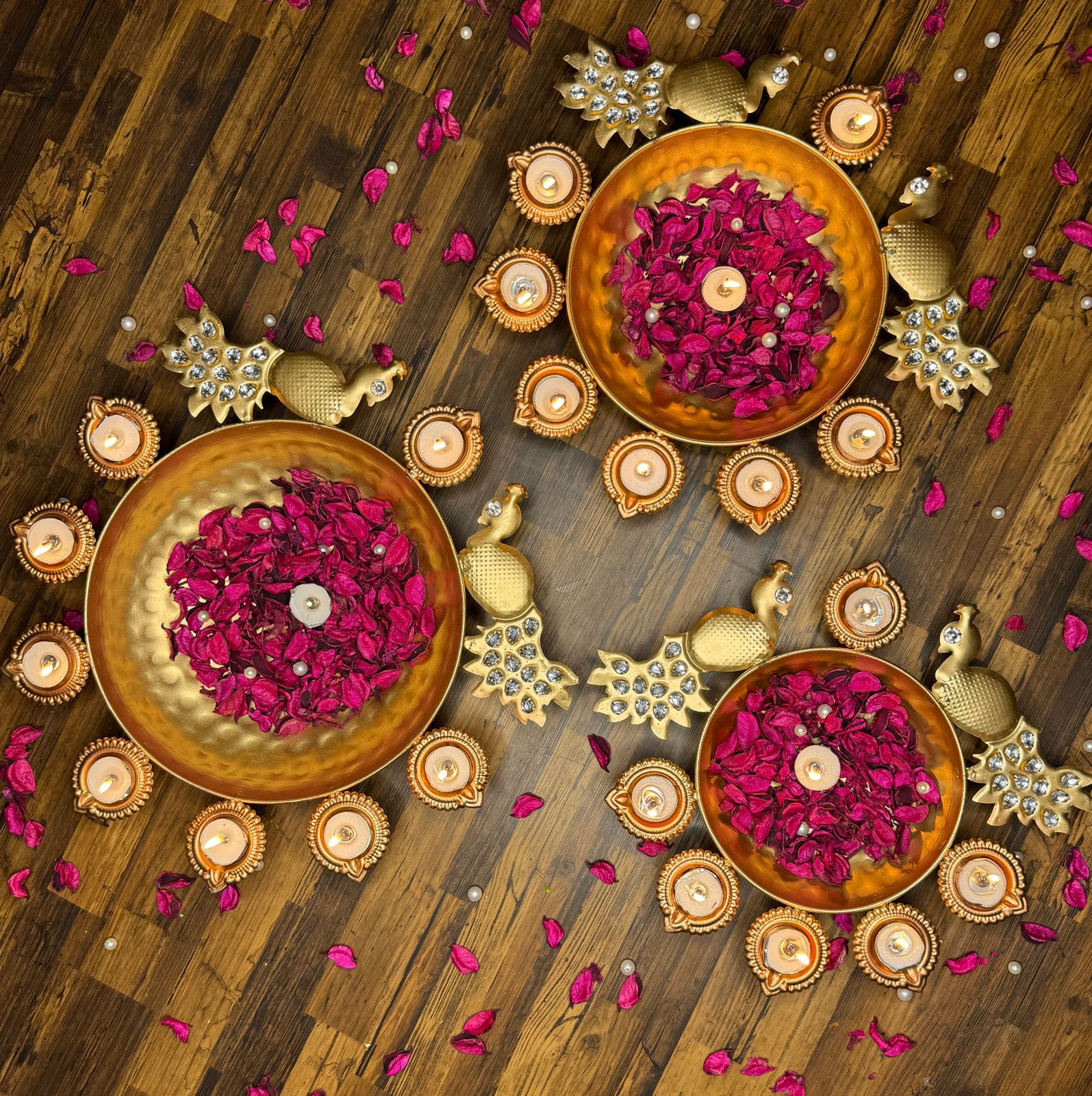 Rustic Gold and Brass Urli with Tealights (3 sizes)