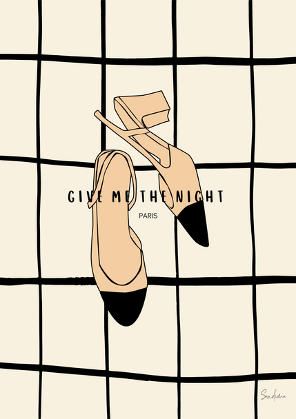 Vernissage, Paris (Nude)
 Illustration, black and white, wall decor, digital art print, iconic Chanel shoes,  fashion, geometric, fine art print, Sandema