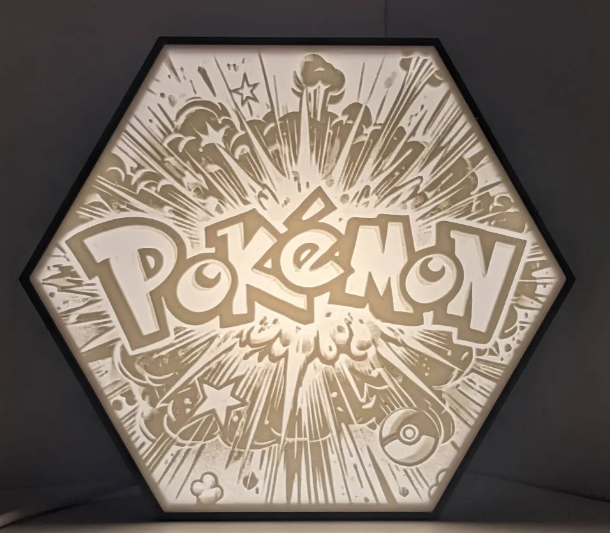 Pokemon Logo Hex Lithophane Lamp