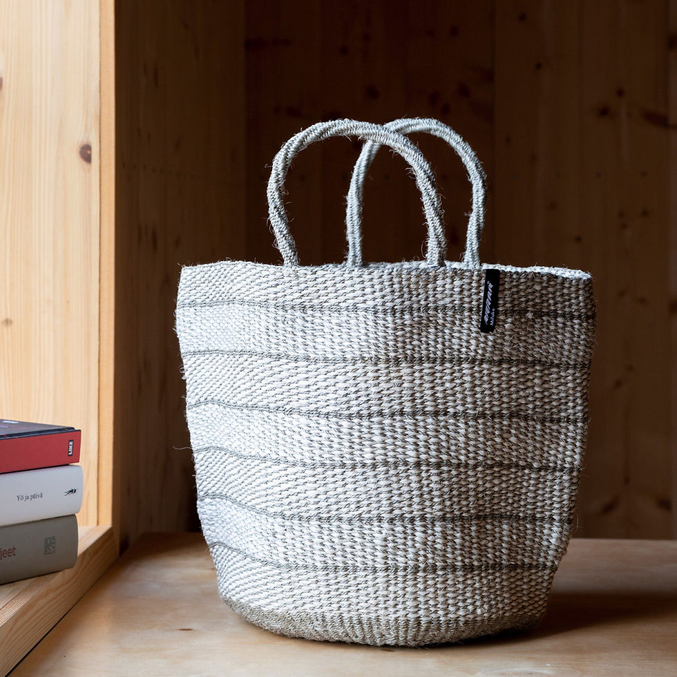 Thumbnail: Mifuko Kiondo Market Basket Light Grey Twill Weave with S Luxury fashion accessories natural Karybu concept store shop online