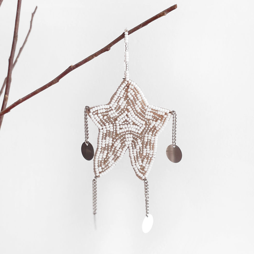 Thumbnail: X-mas Beaded Ornament White Gold Samburu Christmas Decoration Karybu Shop Online