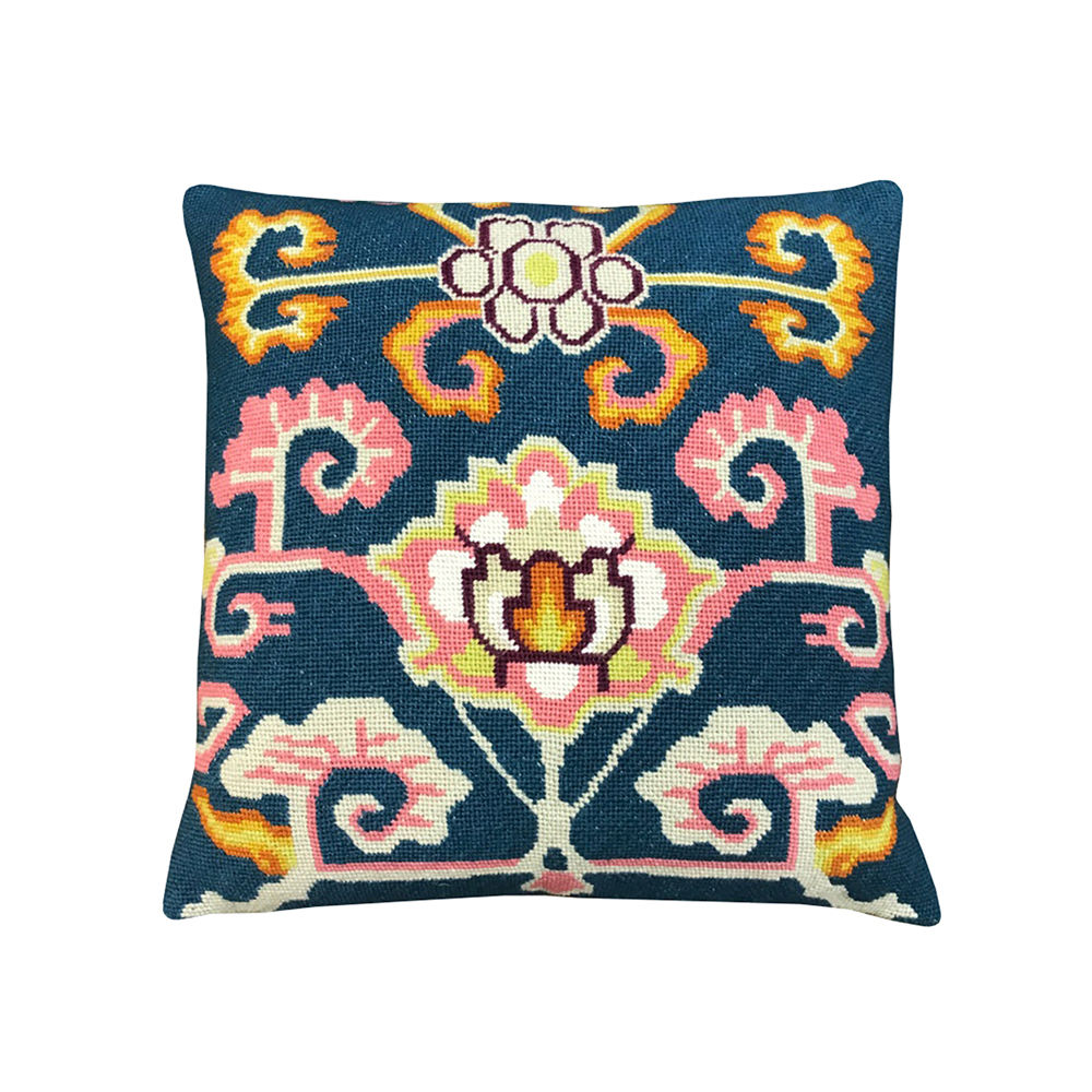 Pema Blue Embroidered Cushion Lindell & Co. chain stitch luxury interior Karybu shop online